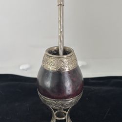 Old Artisanal Yerba Mate Tea Gourd Cup & Straw