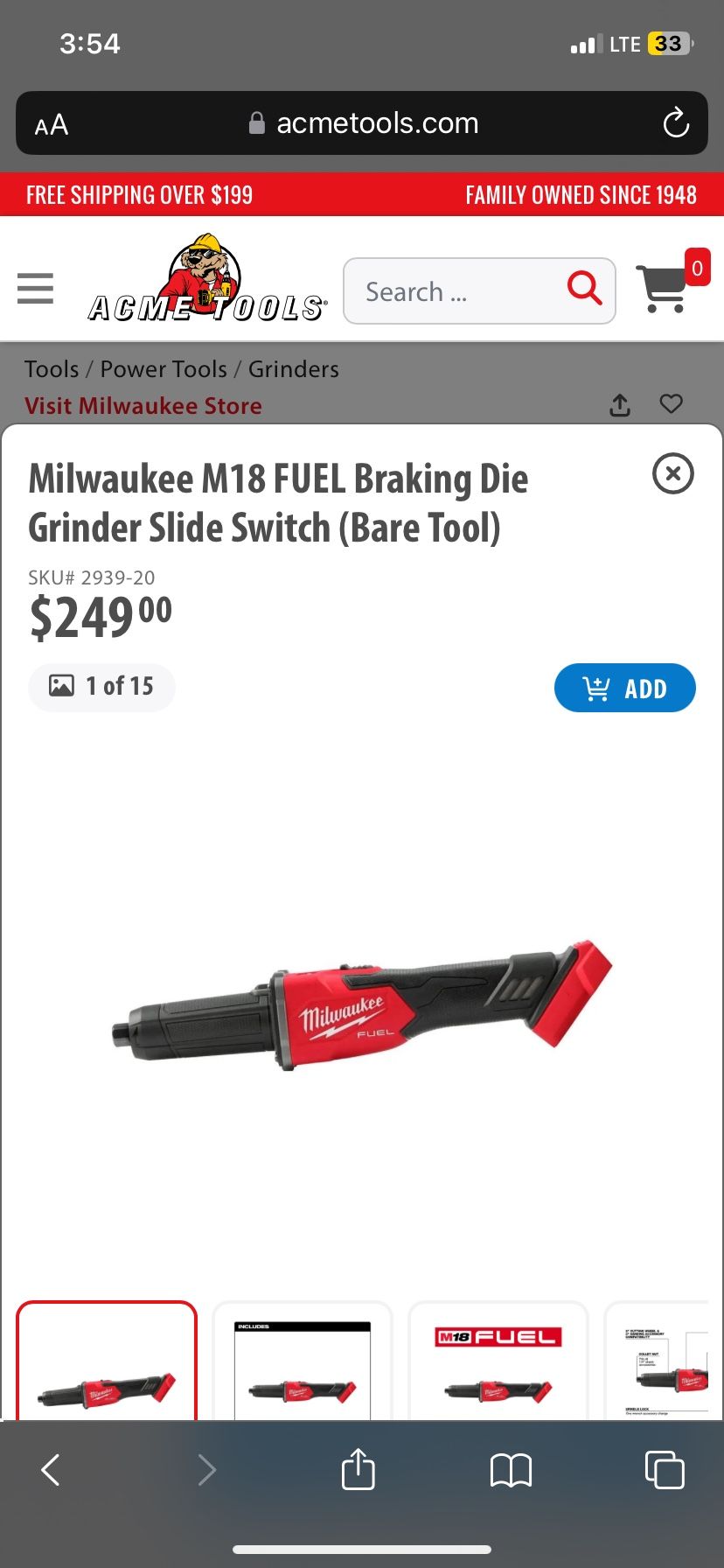 Milwaukee braking die Grinder