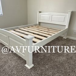 Solid Wood White Queen Bed Frame 