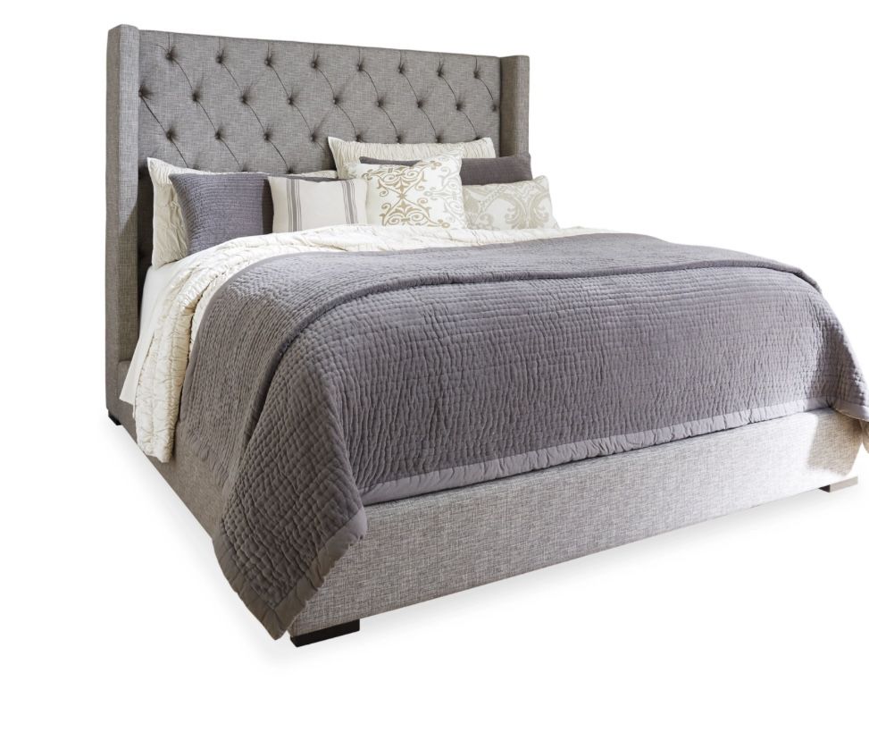 King - Gray Upholstered bed 