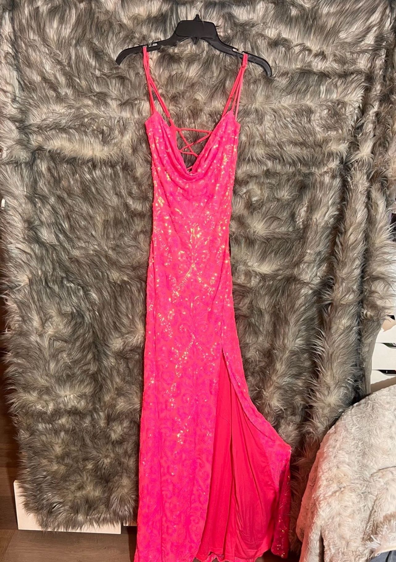 formal hot pink dress accessories Hot Pink Satin Mermaid Prom Dresses with Bow-Tie & Halter Neck