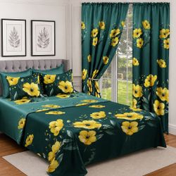 Teal Floral Bedsheet Set with Pillowcases 8 pieces California king