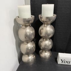 Gorgeous silver sphere orb designer candlesticks