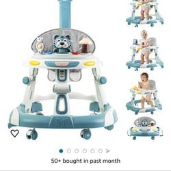 Godmy Baby Walker, 4-in-1 Foldable Baby Walkers and Baby Activity Center with Toys Tray,3-Gear Height Adjustable Infant Toddler Baby Walker with Wheel