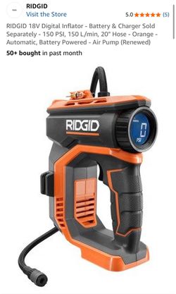 RIDGID 18V Digital Inflator - Battery & Charger Sold Separately - 150 PSI, 150 L/min, 20" Hose - Orange - Automatic, Battery Powered - Air Pump (Renew