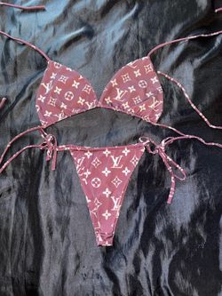 Dark Brown Monogram Print String Bikini Set – Size Small