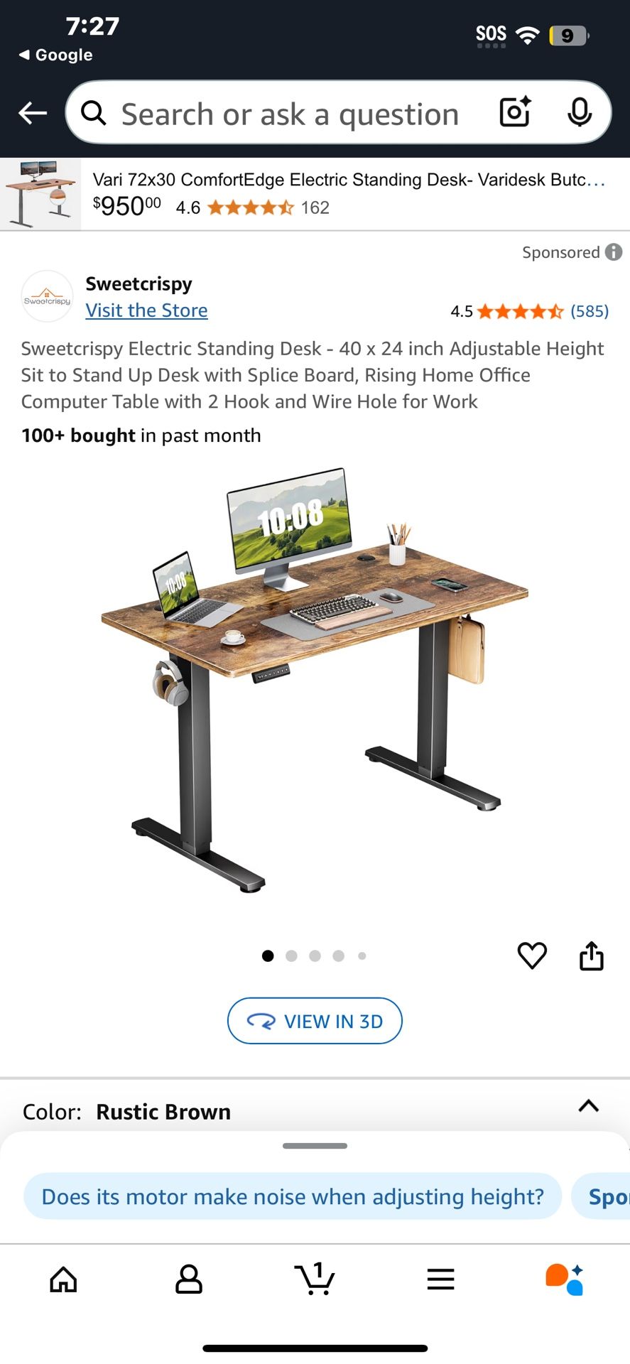 Escritorio Sweetcrispy Electric Standing Desk - 40 x 24 inch Adjustable Height Sit to Stand Up Desk with Splice Board, Rising Home Office Computer Tab