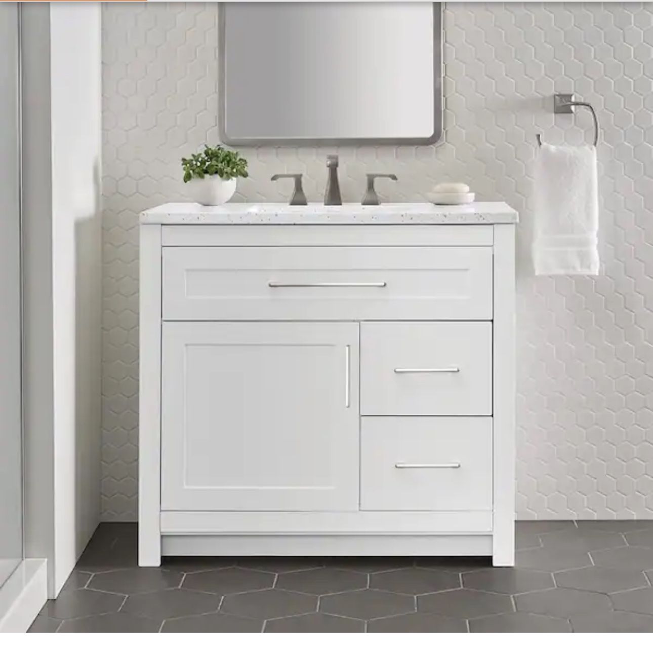 Clady 37 in. W x 19 in. D x 35 in. H Single Sink Freestanding Bath Vanity in White with Silver Ash C