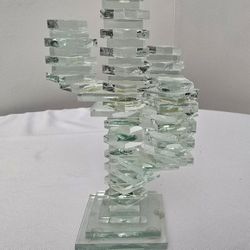 Vintage Cut Glass Cactus Abstract ART Design Desert Decor Southwest Motif 7" H