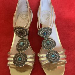 VINCE CAMUTO GOLD METALLIC RHINESTONE WEDGE SHOES 10 FANCY PARTY ** Read Details ‼️ Price Is FIRM ‼️