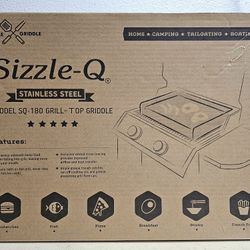 LITTLE GRIDDLE Sizzle-Q SQ180 100% Stainless Steel Universal Griddle with Even Heating Cross Bracing for Charcoal/Gas Grills, Camping, Tailgating