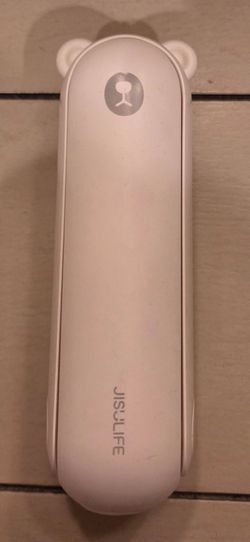 Jisulife - Portable Mini Fan w/ Flashlight & Power Bank.- Rechargeable (USB / USB-C) - White