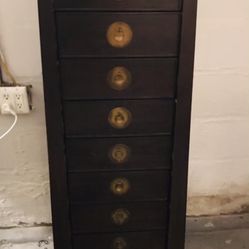 Small, Antique tall wooden chest of drawers   