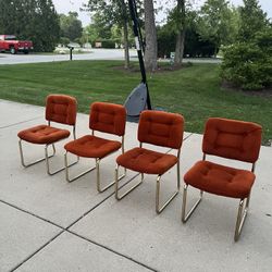 MID CENTURY MODERN ORANGE VELVET CHAIRS 