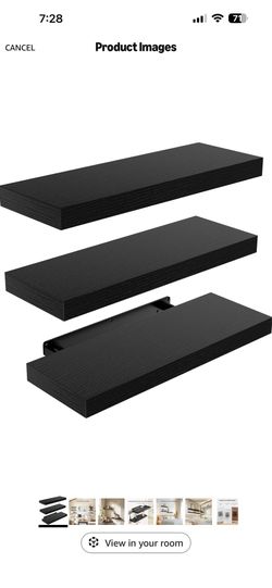AMADA HOMEFURNISHING Floating Shelves Black, Wall Shelves with Invisible Brackets for Bedroom, Bathroom, Living Room, Kitchen, Set of 3 - AMFS07