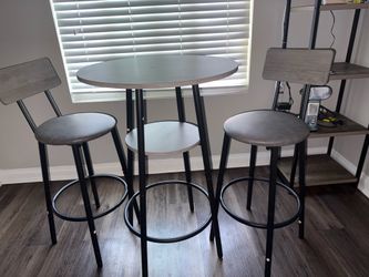 3 Pieces Round Bar Table Set - Grey