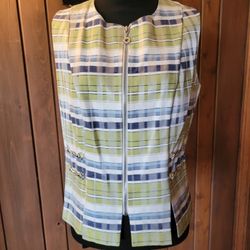 Vintage 80s Zip Up Tank Top Metal Embellishments Sz 6