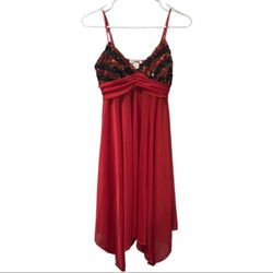 Red black sequin mini dress w/ head piece