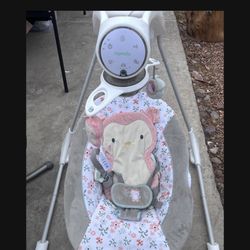 Ingenuity InLighten 5-Speed Baby Swing, Swivel Infant Seat, Nature Sounds, Lights - Pink, Nally