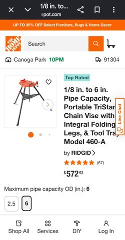 1/8 in. to 6 in. Pipe Capacity, Portable TriStand Chain Vise with Integral Folding Legs, & Tool Tray Model 460-A