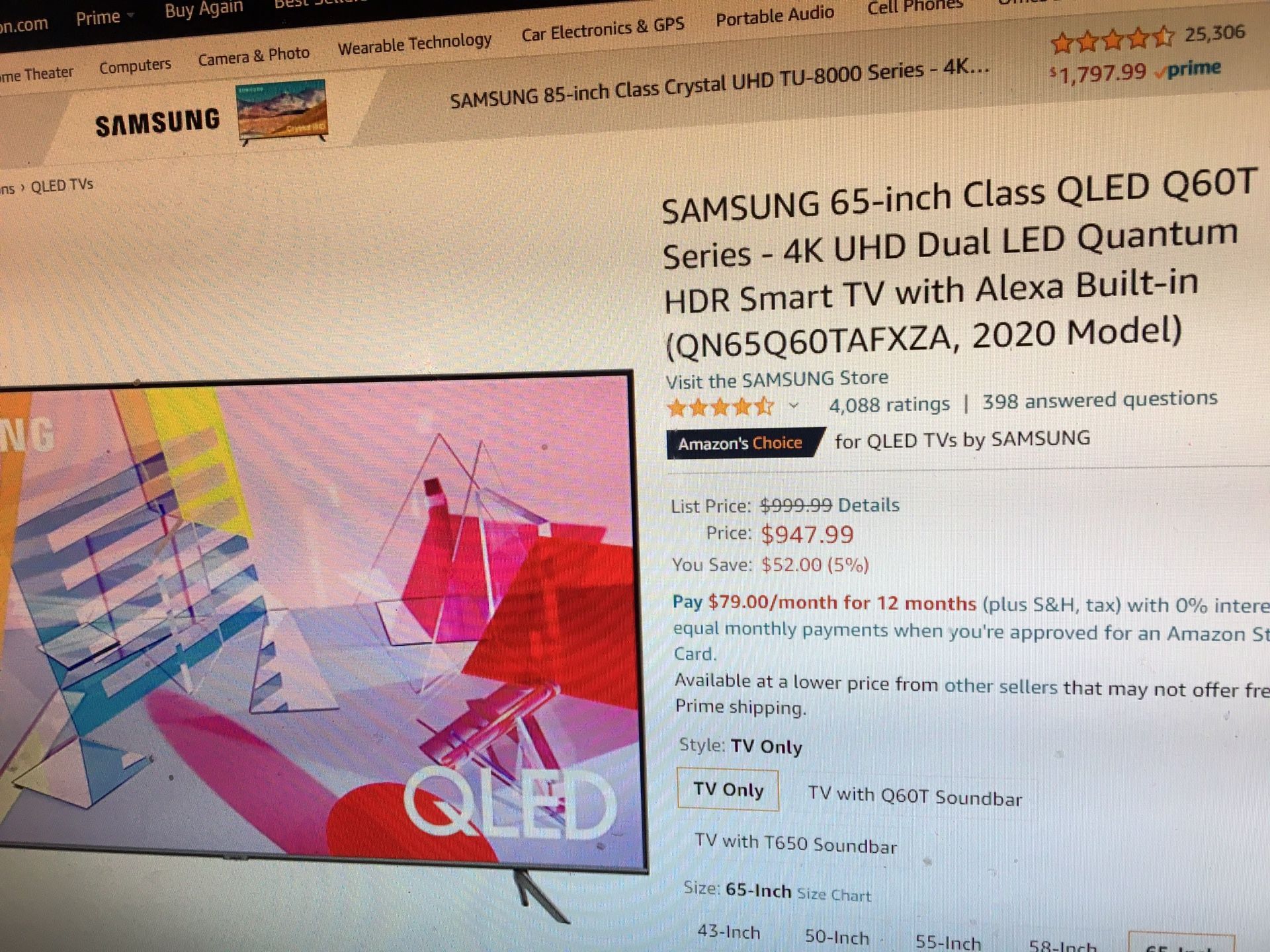 Brand New Samsung 65” Inch QLED 4K Smart Tv