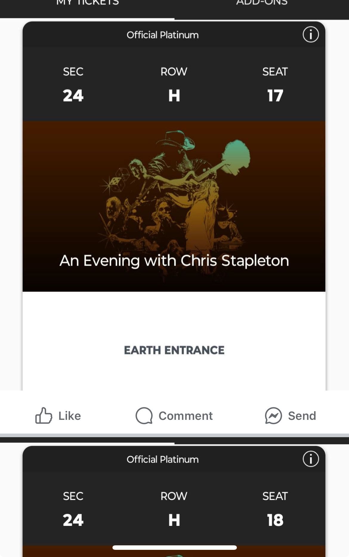 Chris Stapleton (2) Tickets- 718 $ EACH At Mohegan Sun