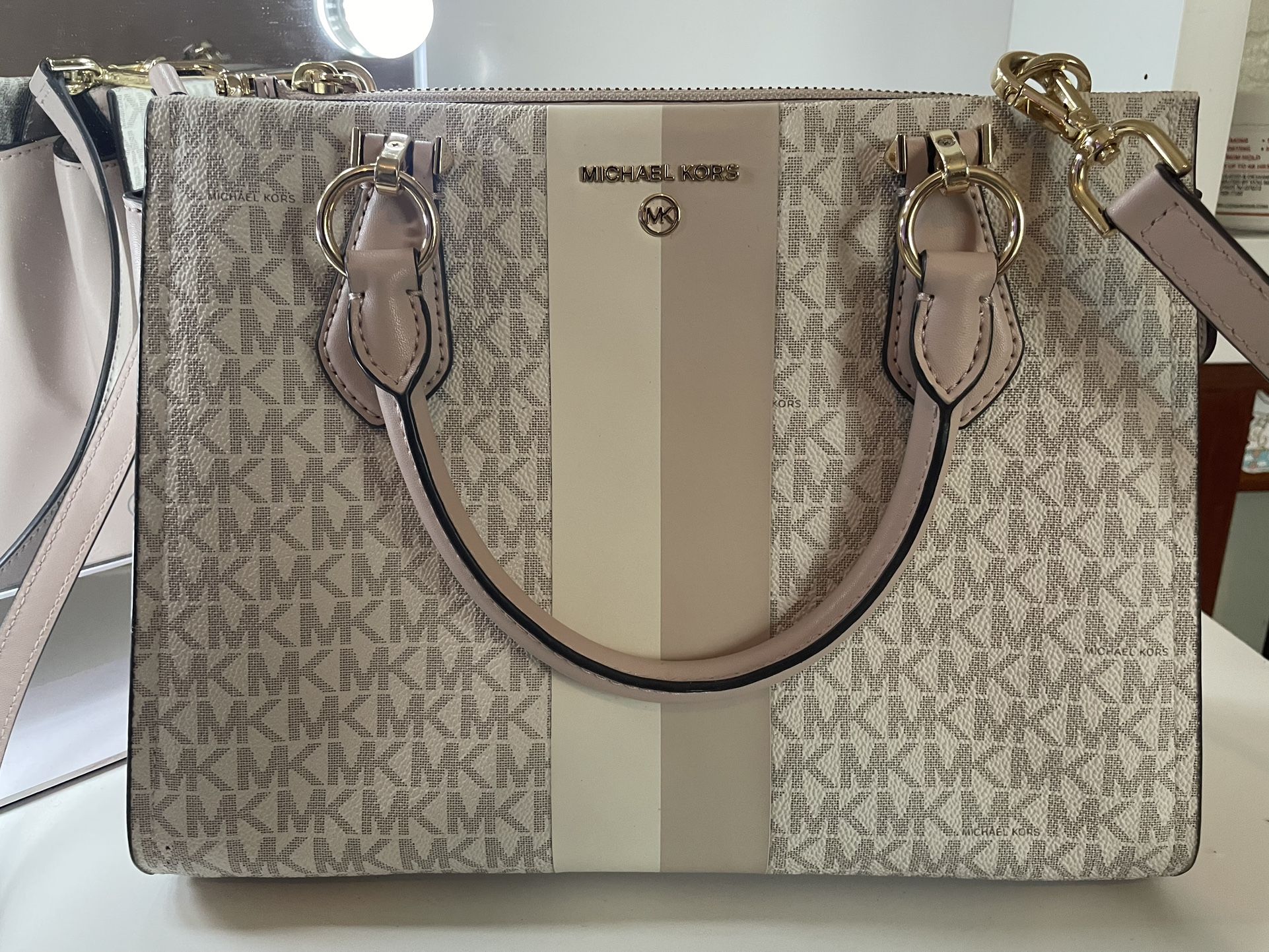 MICHAEL Michael Kors Marilyn Medium Signature Logo Stripe Satchel