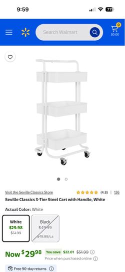 Seville Classics 3-Tier Steel Rolling Cart White