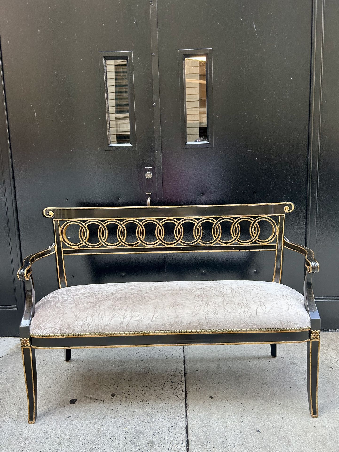 Maitland-Smith Gold and Black Regency Settee Bench