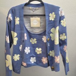 Willow & Wind Sweater Flower Cardigan Button Up Daisy Medium