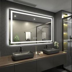 59x36 MIRROR Touch Button Bathroom Mirror 59 x 36 Switchable Color LED with Defogger