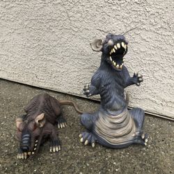 (2) Zauders Large Latex Rubber Rats — Halloween Decorations — Rhinestone Eyes