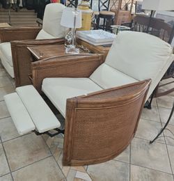 2 recliner armchairs rattan bamboo natural wood chairs white sunroom livingroom