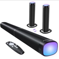 ☆ Sound Bar for Smart TV, 100W Sound Bar with 3 Dynamic RGB Lights,Bluetooth 5.3, ARC/Opt/AUX Connect, Dynamic Volume 3 Equalizer Modes,2 in 1 Detacha