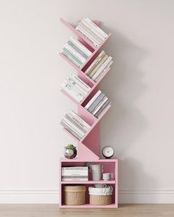 Pink Tree Bookshelf with Storage Base