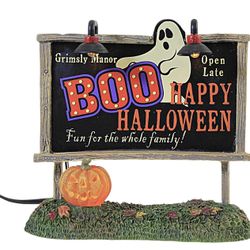 Department 56 Halloween Village “Grimsly Manor BOO” Lighted Billboard 🎃👻