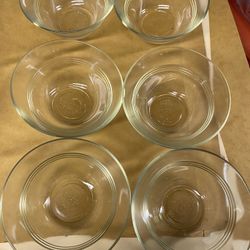 6 Vintage Clear PYREX Three Ring 6 oz. Custard Cups #445