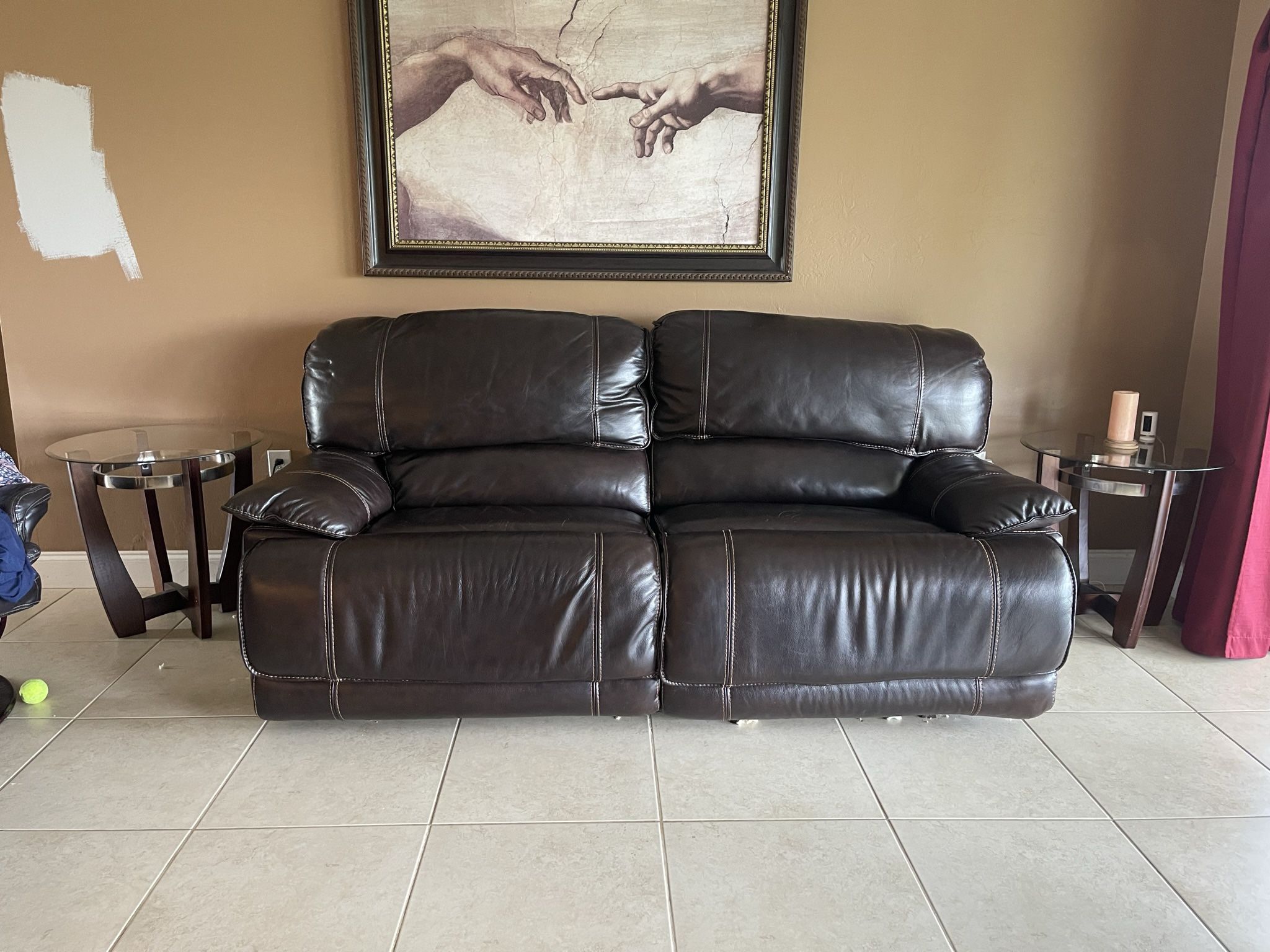 Genuine Leather Power Reclining Couch 