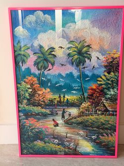 Tropical Village Scene Framed Painting