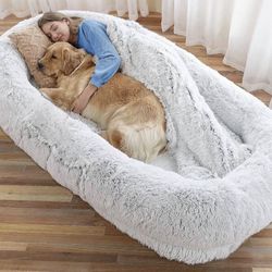 Human Dog Bed, Large Dog Beds for Humans Size Fits You and Pets, Washable Faux Fur Orthopedic Human Pet Bed for People Doze Off, Napping, Present Pill