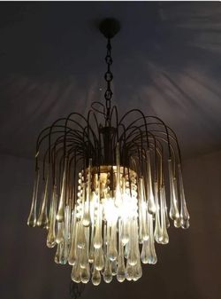 Vintage 1960s–70s Italian Murano Glass Waterfall Chandelier – Six Lights