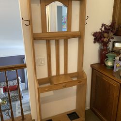 Antique Pine Hall Tree Umbrella Stand