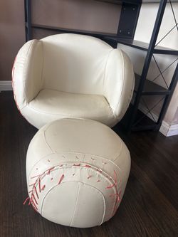 Genuine Leather Baseball Glove Chair & Ottoman Set