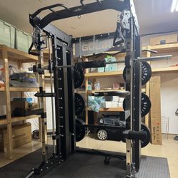 Smith Machine, Pulley System, Power Rack, Rubber Weights, Dumbbells 