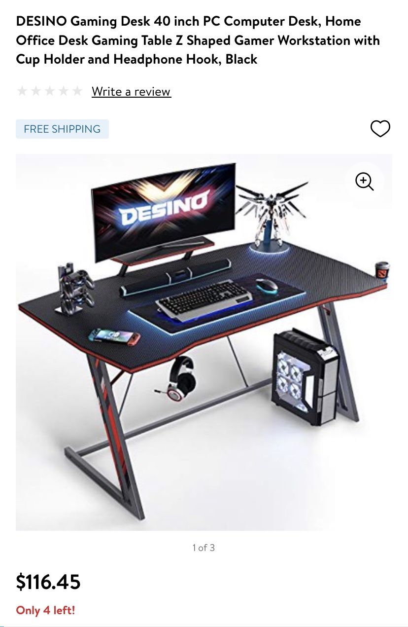 DESINO Gaming Desk 40 inch PC Computer Desk Black for Sale in Phoenix AZ OfferUp