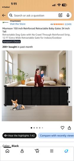 Miumoon Retractable Baby/Dog Gate 150 Inch