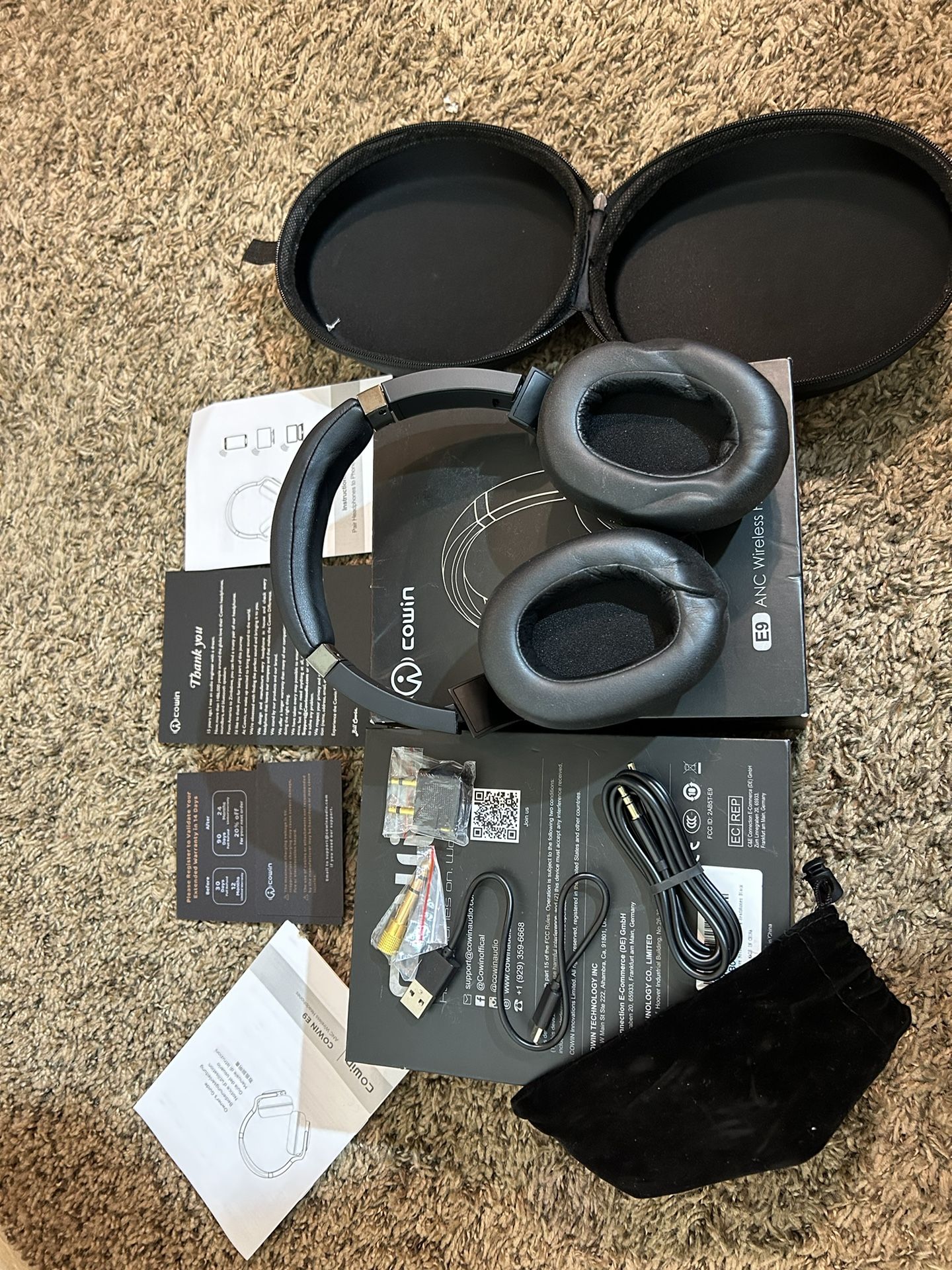 Cowin E9 Wireless Over‑Ear Headphones – Black