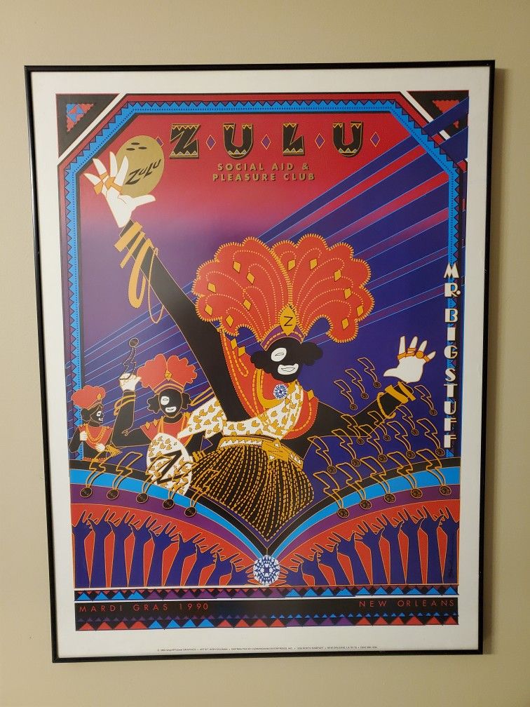 1990 Mardi Gras New Orleans Louisiana Coleman Poster ZULU Social Aid & Pleasure 