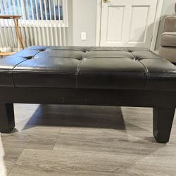 Leather Ottoman W/ Drawer