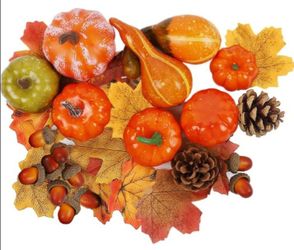 Winemana Fall Decorations for Home Mini Pumpkins Gourds & Leaves Set